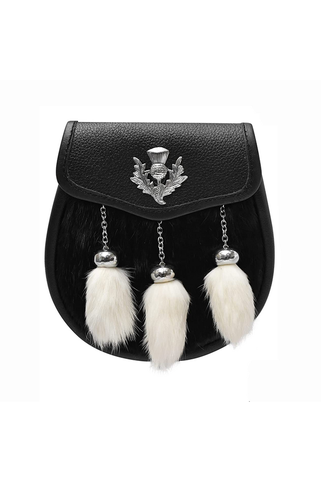 Elegant Semi-Dress Rabbit Fur Sporran with Thistle Badge