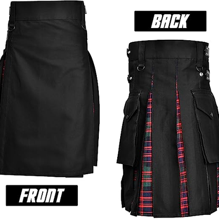 Hybrid Utility Kilt for Men (MacDonald) with modern design and traditional MacDonald tartan pattern.