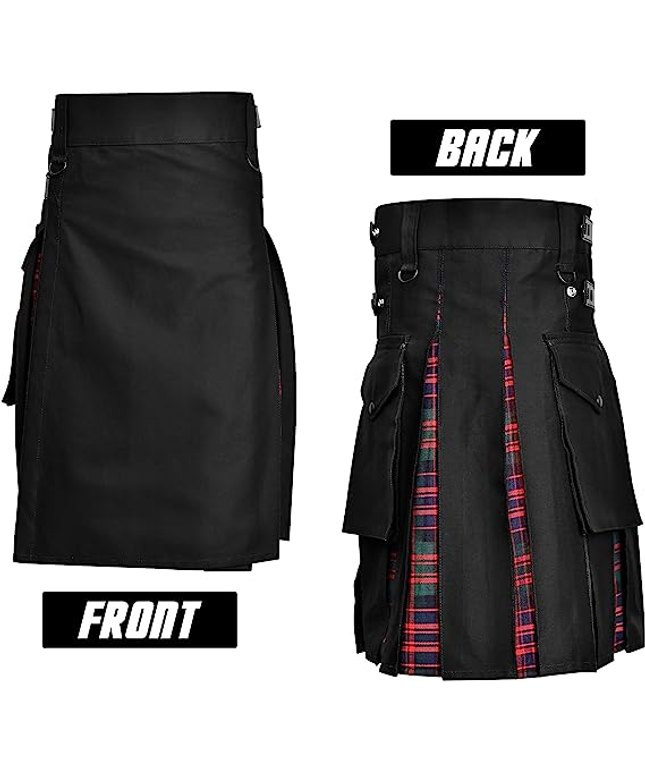 Hybrid Utility Kilt for Men (MacDonald) with modern design and traditional MacDonald tartan pattern.