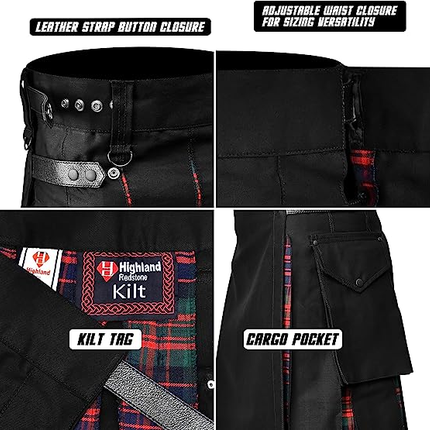 Hybrid Utility Kilt for Men (MacDonald) with modern design and traditional MacDonald tartan pattern.