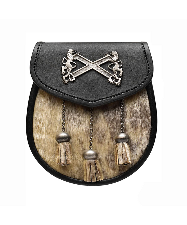 Luxurious Seal Skin Sporran with Lion Rampant Badge