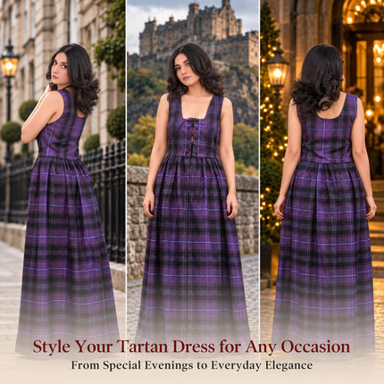 Women's Scottish Highland Dress - Long Tartan Dress | Passion of Scotland Purple