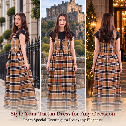 Women's Scottish Highland Dress - Long Tartan Dress | Camel Thomson