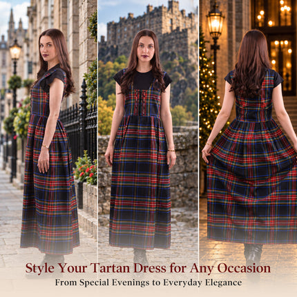 Women's Scottish Highland Dress - Long Tartan Dress | Black Stewart