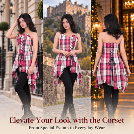 Corset Bella Tartan (Rose Dansant/Blanc)