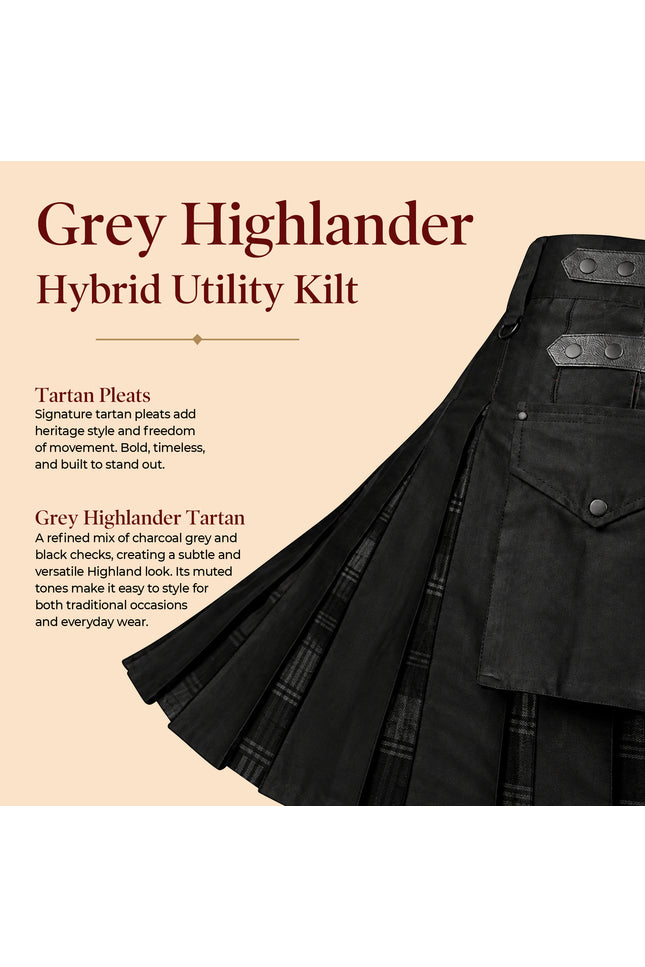 Grey Highlander Hybrid Utility Kilt for Men - Traditional Style with Modern Functionality
