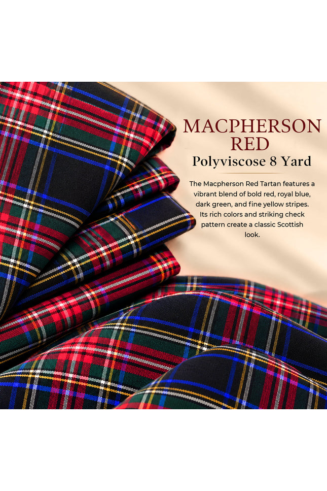 Kilt for Men I Macpherson Red Tartan Kilt Polyviscose 8 Yard Traditional Men Kilt