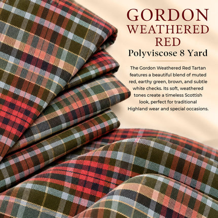 Kilt for Men I Gordon Weathered Red Tartan Kilt Polyviscose 8 Yard Traditional Men Kilt