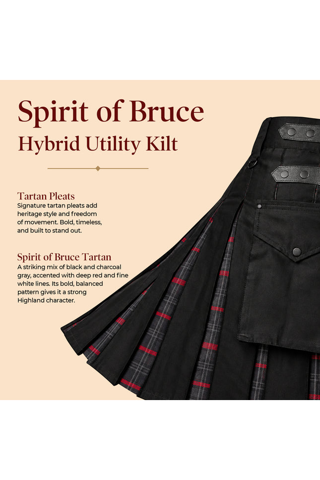 Faldas escocesas utilitarias híbridas Spirit Of Bruce para hombre - Estilo tradicional con funcionalidad moderna | Tallas grandes