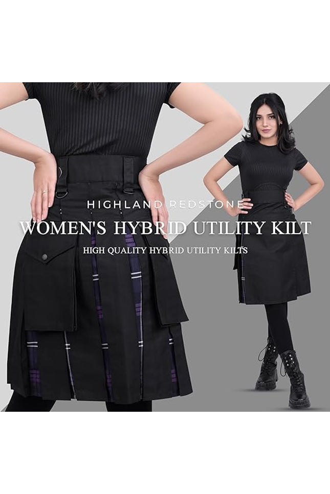 Black Hybrid Kilt for Women with Adjustable Straps