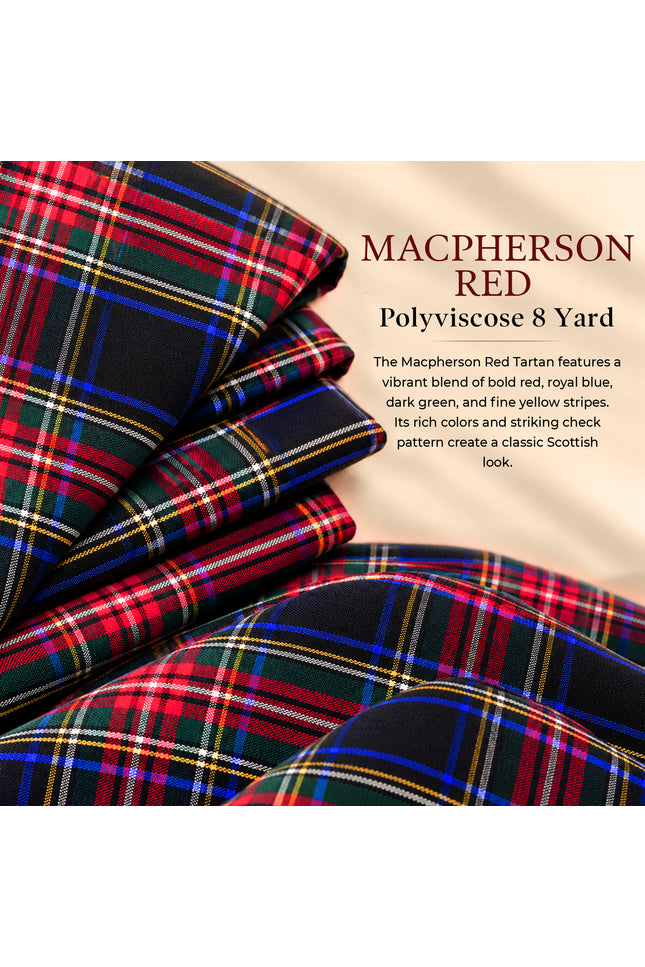 Kilt pour Hommes I Kilt Macpherson à Tartan Rouge en Polyviscose 8 Yards Kilt Traditionnel pour Hommes