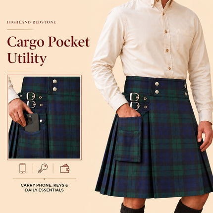 Kilt utilitaire en acrylique Valor | Kilt écossais Black Watch 16oz