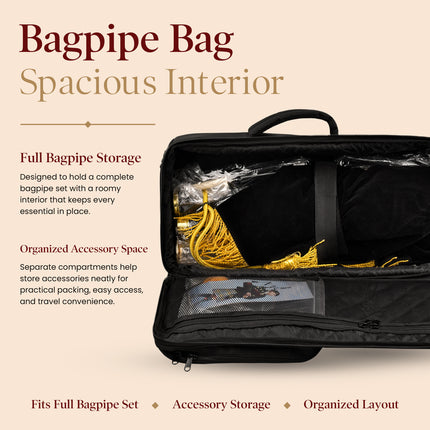 Scottish Bagpipe Carrying Case | Padded Travel Backpack for Great Highland Instruments with Shoulder Straps & Handles