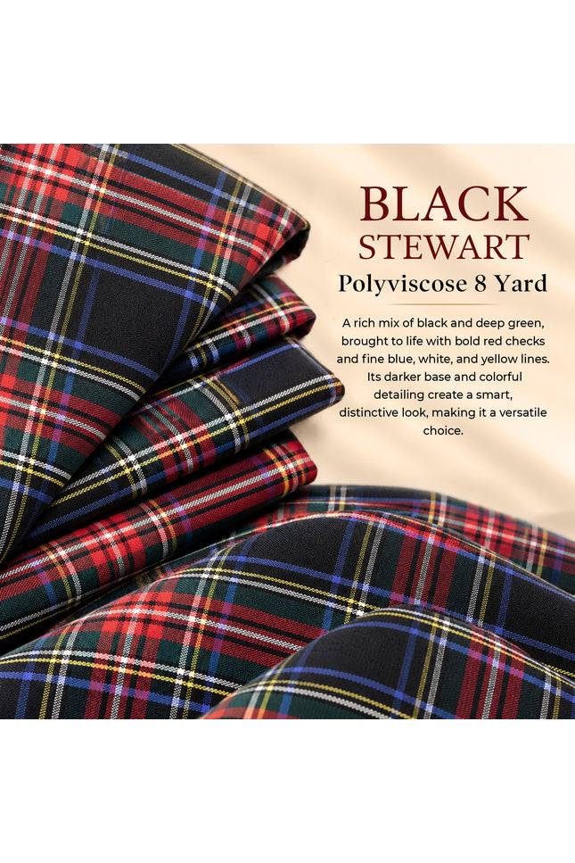Kilt para hombre I Kilt Polyviscosa Black Stewart Tartan de 8 yardas tradicional para hombre | Tallas grandes