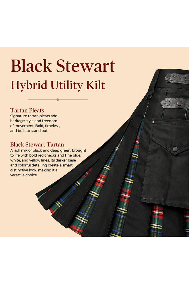 Falda Escocesa Utility Híbrida Black Stewart para Hombre - Estilo Tradicional con Funcionalidad Moderna