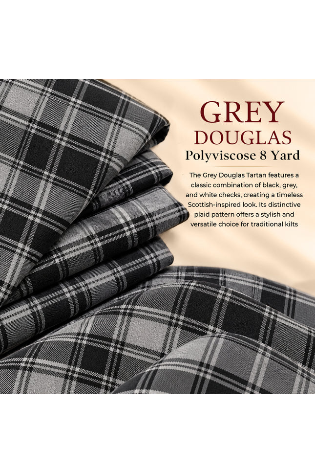Kilt pour hommes I Kilt en tartan Polyviscose 8 Yards Gris Douglas Kilt Écossais Traditionnel pour Hommes | Grandes Tailles