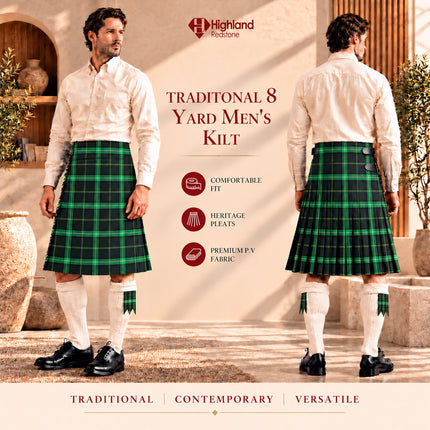 Kilt for Men I Celtic Tartan Kilt Polyviscose 8 Yard Traditional Men Kilt