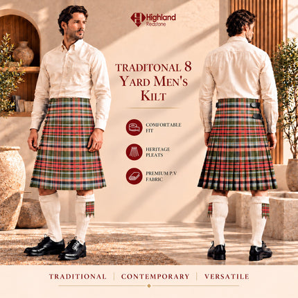 Kilt for Men I Gordon Weathered Red Tartan Kilt Polyviscose 8 Yard Traditional Men Kilt