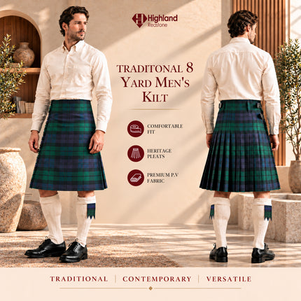 Kilt for Men I Black Watch Tartan Kilt Polyviscose 8 Yard Traditional Men Kilt | Big & Tall