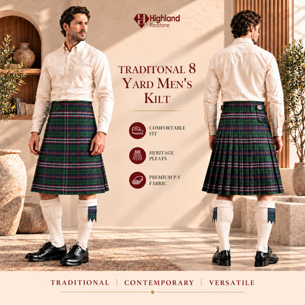 Kilt pour homme | Kilt écossais national en polyviscose 8 yards traditionnel pour homme