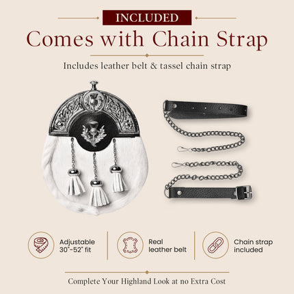 Formal White Bovine Sporran With Targe Leather Cantle