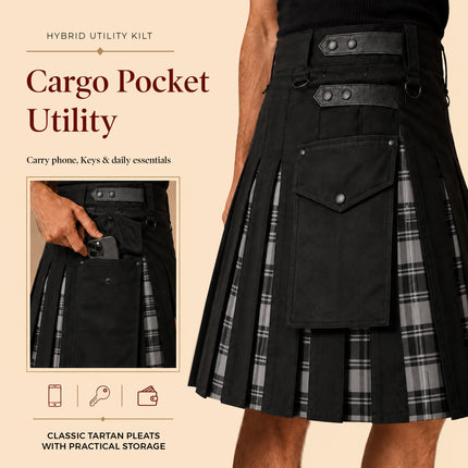 Kilt híbrido utilitario Grey Douglas para hombre - Estilo tradicional con funcionalidad moderna