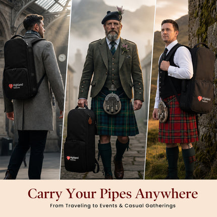 Scottish Bagpipe Carrying Case | Padded Travel Backpack for Great Highland Instruments with Shoulder Straps & Handles