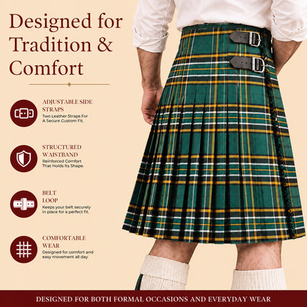 Kilt for Men I Irish Heritage Tartan Kilt Polyviscose 8 Yard Traditional Men Kilt
