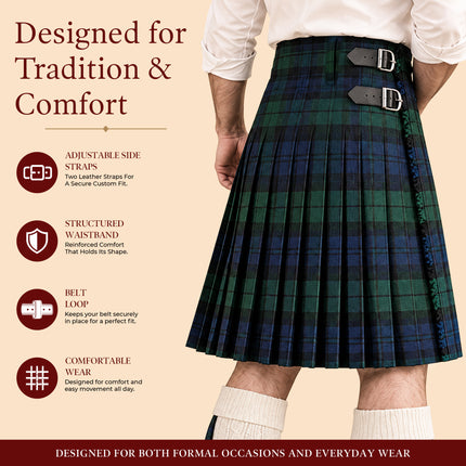 Kilt for Men I Black Watch Tartan Kilt Polyviscose 8 Yard Traditional Men Kilt | Big & Tall