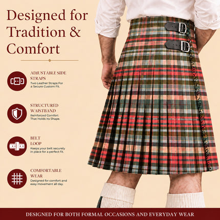 Kilt for Men I Gordon Weathered Red Tartan Kilt Polyviscose 8 Yard Traditional Men Kilt