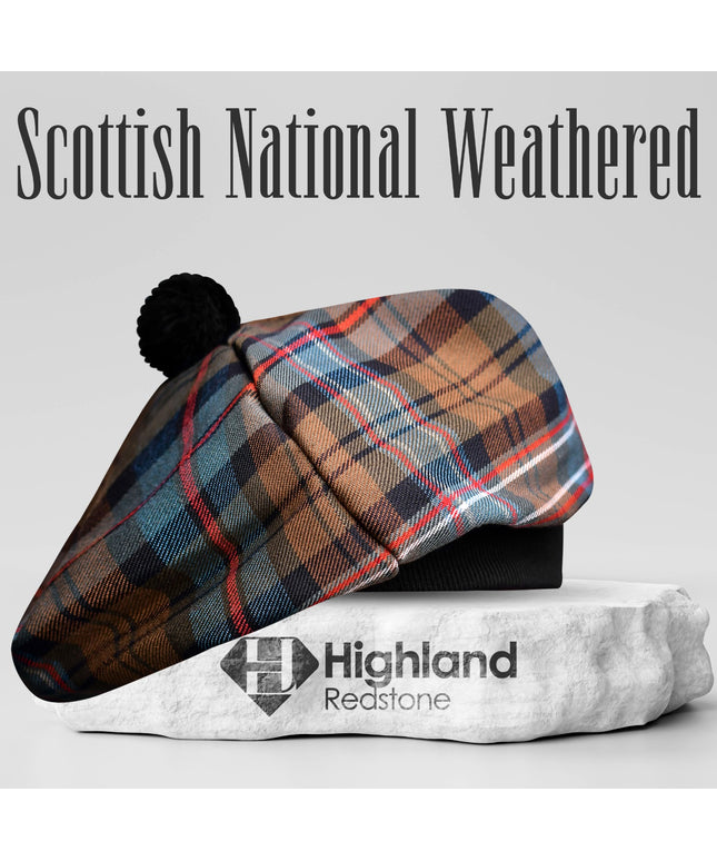 Tam O'Shanter Hat with Pompom | Scottish National Weathered Tartan