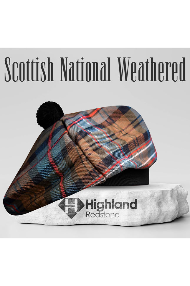 Tam O'Shanter Hat with Pompom | Scottish National Weathered Tartan