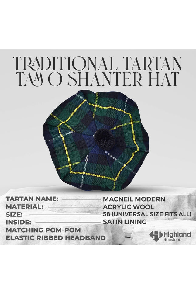 Tam O'Shanter Hat with Pompom | Macneil Modern Tartan