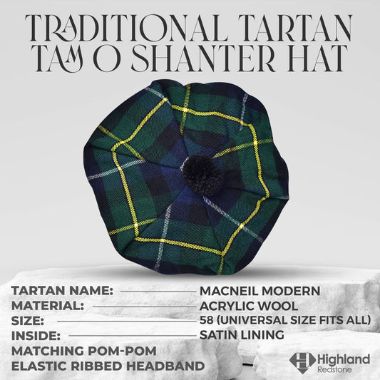 Tam O'Shanter Hat with Pompom | Macneil Modern Tartan
