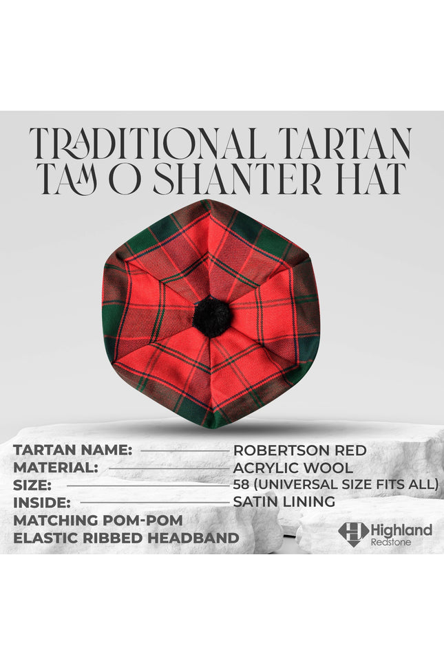 Tam O'Shanter Hat with Pompom | Robertson Red Tartan