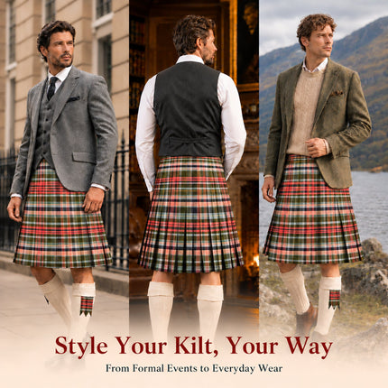 Kilt for Men I Gordon Weathered Red Tartan Kilt Polyviscose 8 Yard Traditional Men Kilt