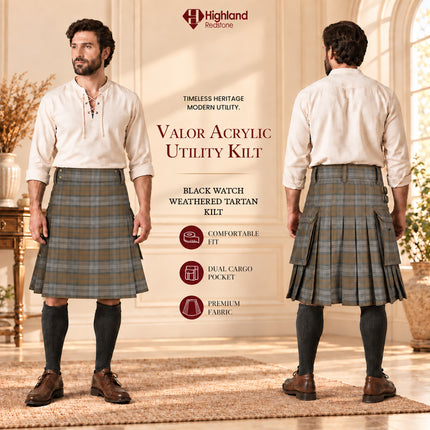 Valor Acrylic Utility Kilt | 16oz Black Watch Weathered Tartan KIlt