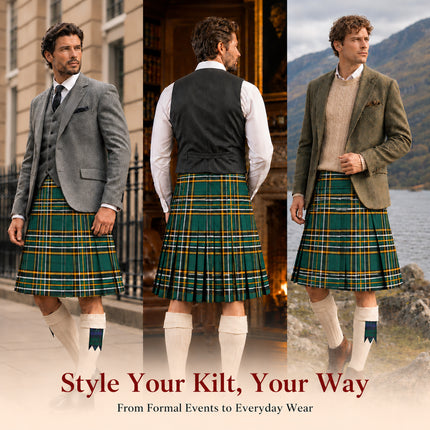 Kilt for Men I Irish Heritage Tartan Kilt Polyviscose 8 Yard Traditional Men Kilt