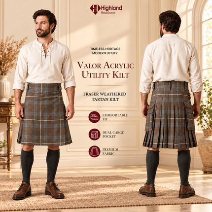Valor Acrylic Utility Kilt | Kilt tartan vieilli Fraser 16 oz