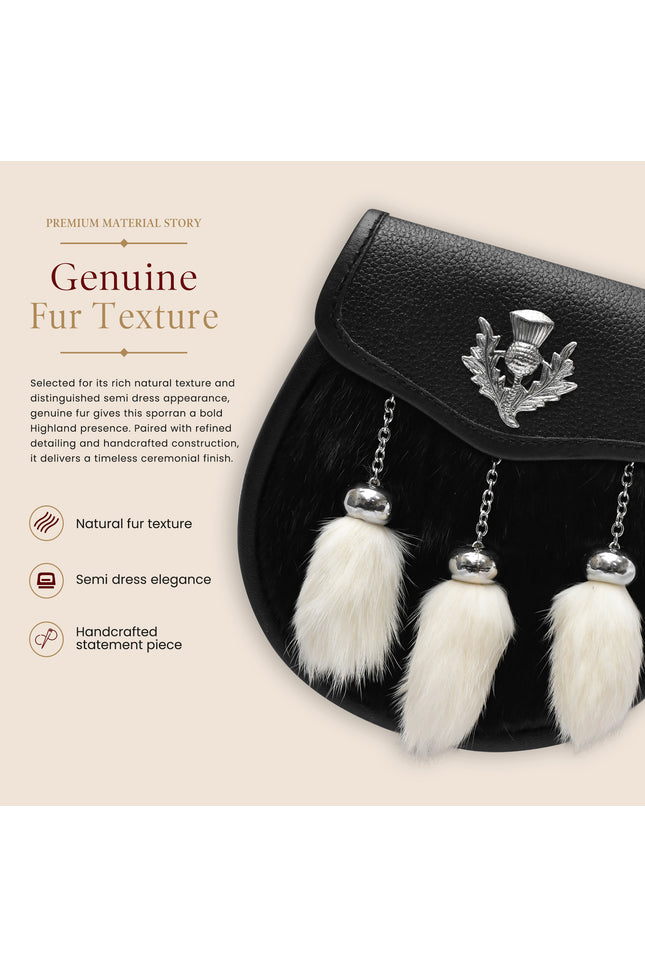 Semi-Dress Rabbit Fur Sporran with Thistle Chrome Badge