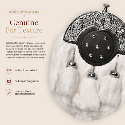 Sporran en fourrure de lapin blanche formel avec cantle en cuir Targe