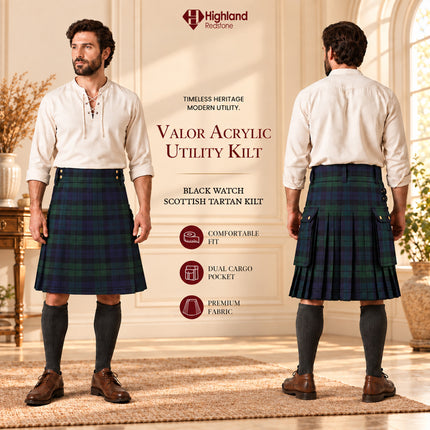 Kilt utilitaire en acrylique Valor | Kilt écossais Black Watch 16oz
