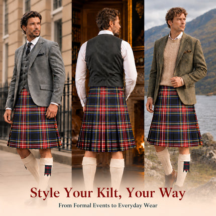 Kilt pour homme I Kilt traditionnel pour homme 8 verges en polyviscose à motif Black Stewart Tartan