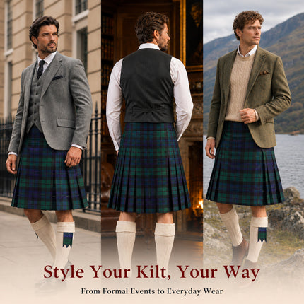 Kilt for Men I Black Watch Tartan Kilt Polyviscose 8 Yard Traditional Men Kilt | Big & Tall