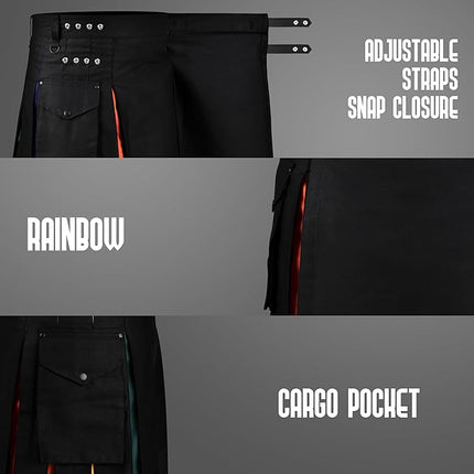Rainbow Kilt Hybrid Utility Kilt for Men - Scottish Traditional Kilt with Flashes