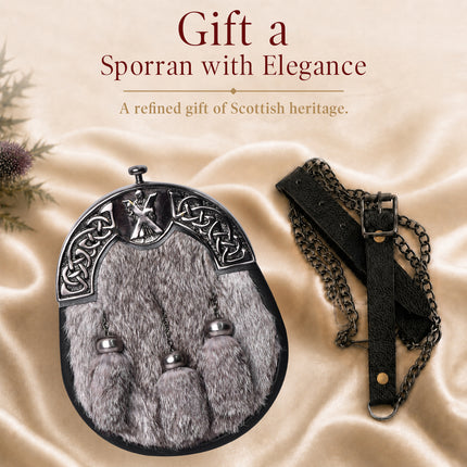 Formal Gray Rabbit Fur Sporran with St. Andrew Antique Cantle