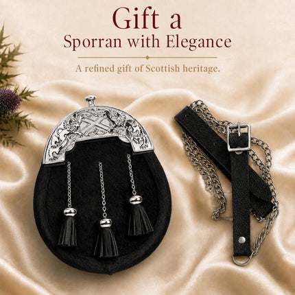 Formal Black Bovine Sporran with Chrome Lion Rampant Cantle