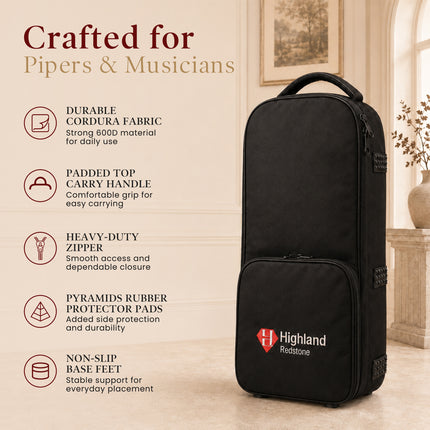 Scottish Bagpipe Carrying Case | Padded Travel Backpack for Great Highland Instruments with Shoulder Straps & Handles