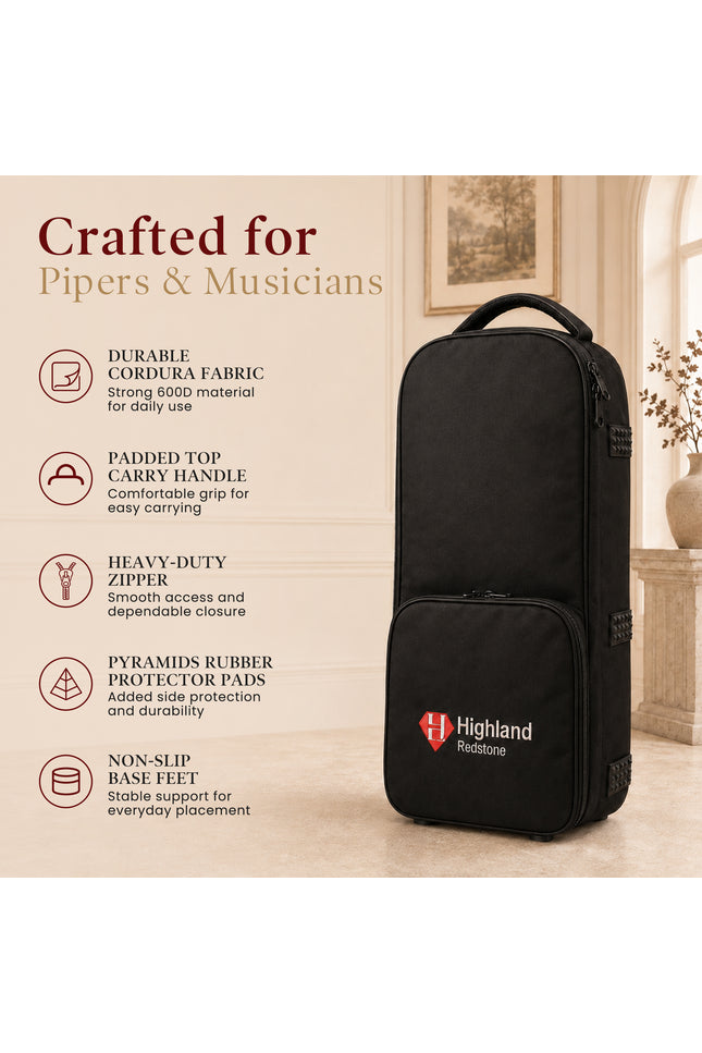 Scottish Bagpipe Carrying Case | Padded Travel Backpack for Great Highland Instruments with Shoulder Straps & Handles