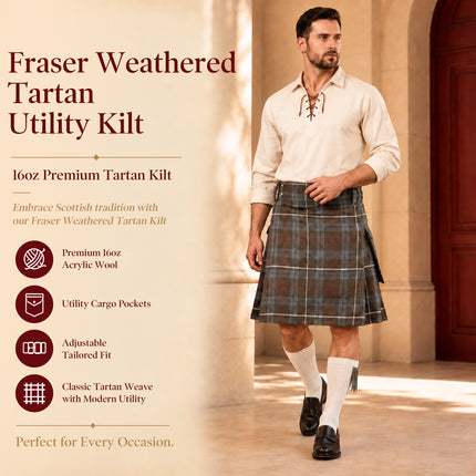 Valor Acrylic Utility Kilt | Kilt tartan vieilli Fraser 16 oz